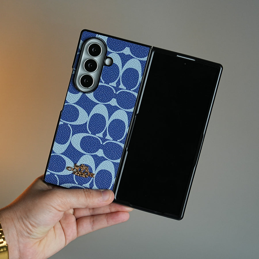 Leather Texture Pattern Case for Galaxy Z Fold 8 Ultra | Gold-Tone Logo Slim Cover