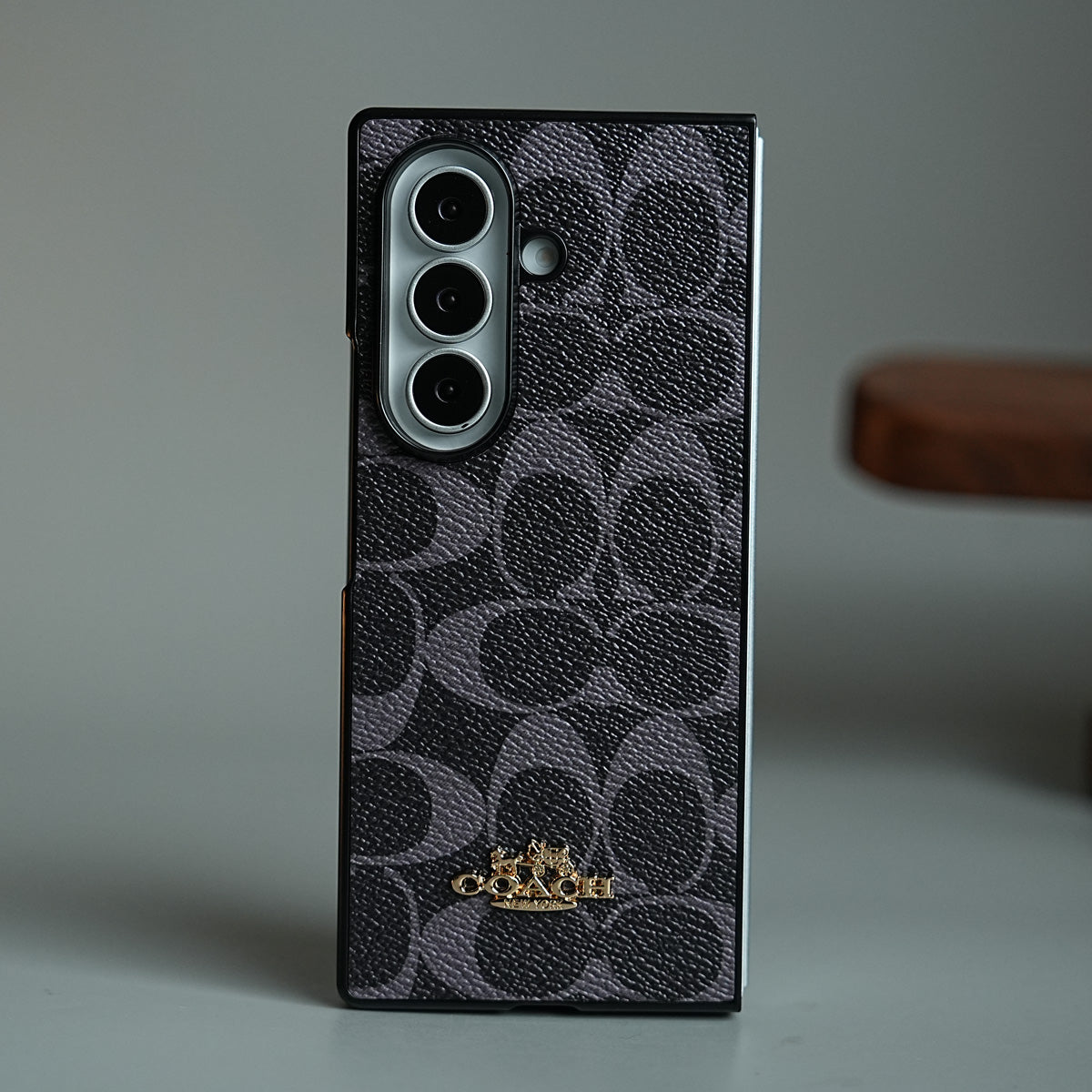 Leather Texture Pattern Case for Galaxy Z Fold 8 Ultra | Gold-Tone Logo Slim Cover