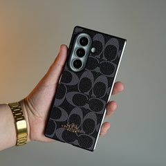 Leather Texture Pattern Case for Galaxy Z Fold 8 Ultra | Gold-Tone Logo Slim Cover