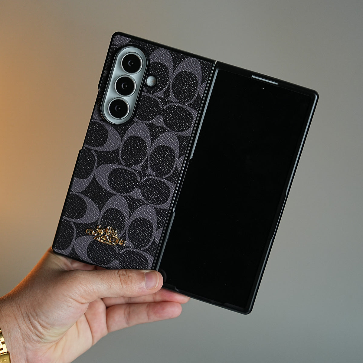 Leather Texture Pattern Case for Galaxy Z Fold 8 Ultra | Gold-Tone Logo Slim Cover
