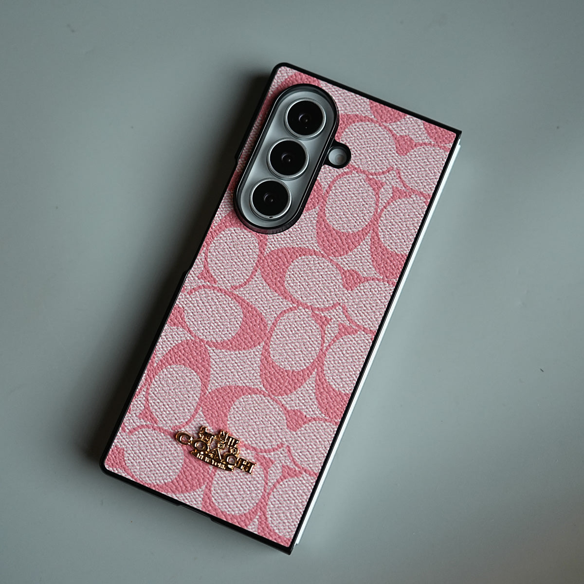 Leather Texture Pattern Case for Galaxy Z Fold 8 Ultra | Gold-Tone Logo Slim Cover