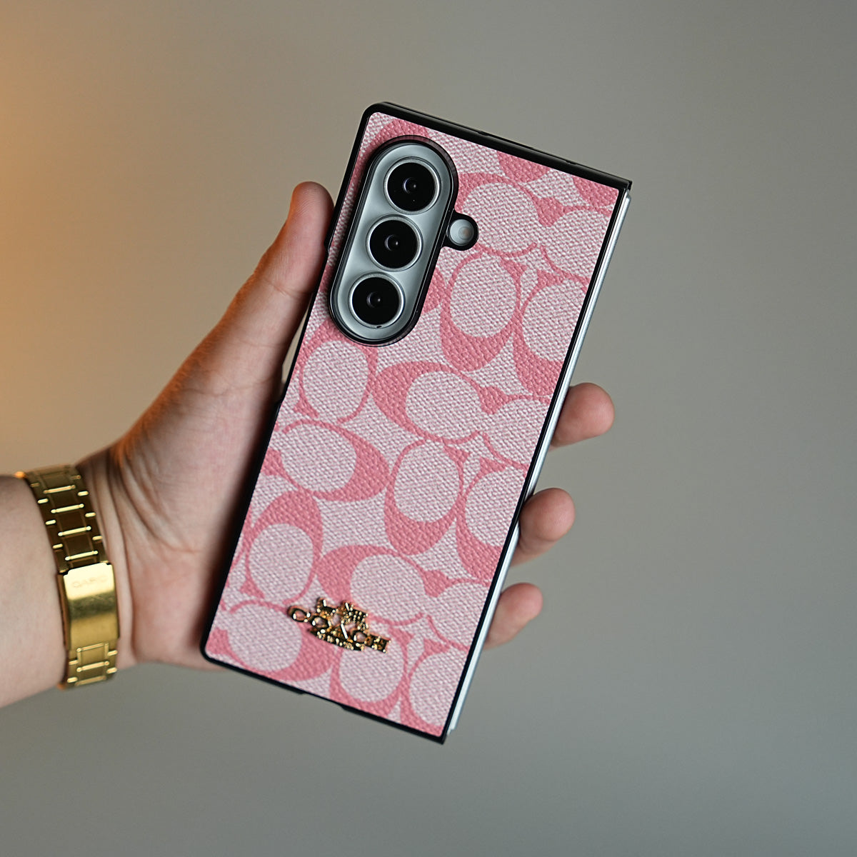 Leather Texture Pattern Case for Galaxy Z Fold 8 Ultra | Gold-Tone Logo Slim Cover