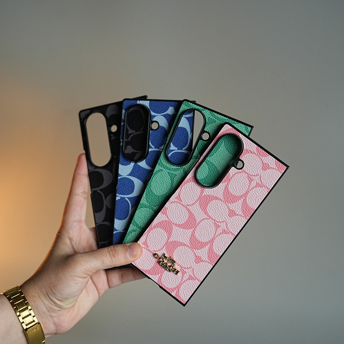 Leather Texture Pattern Case for Galaxy Z Fold 8 Ultra | Gold-Tone Logo Slim Cover