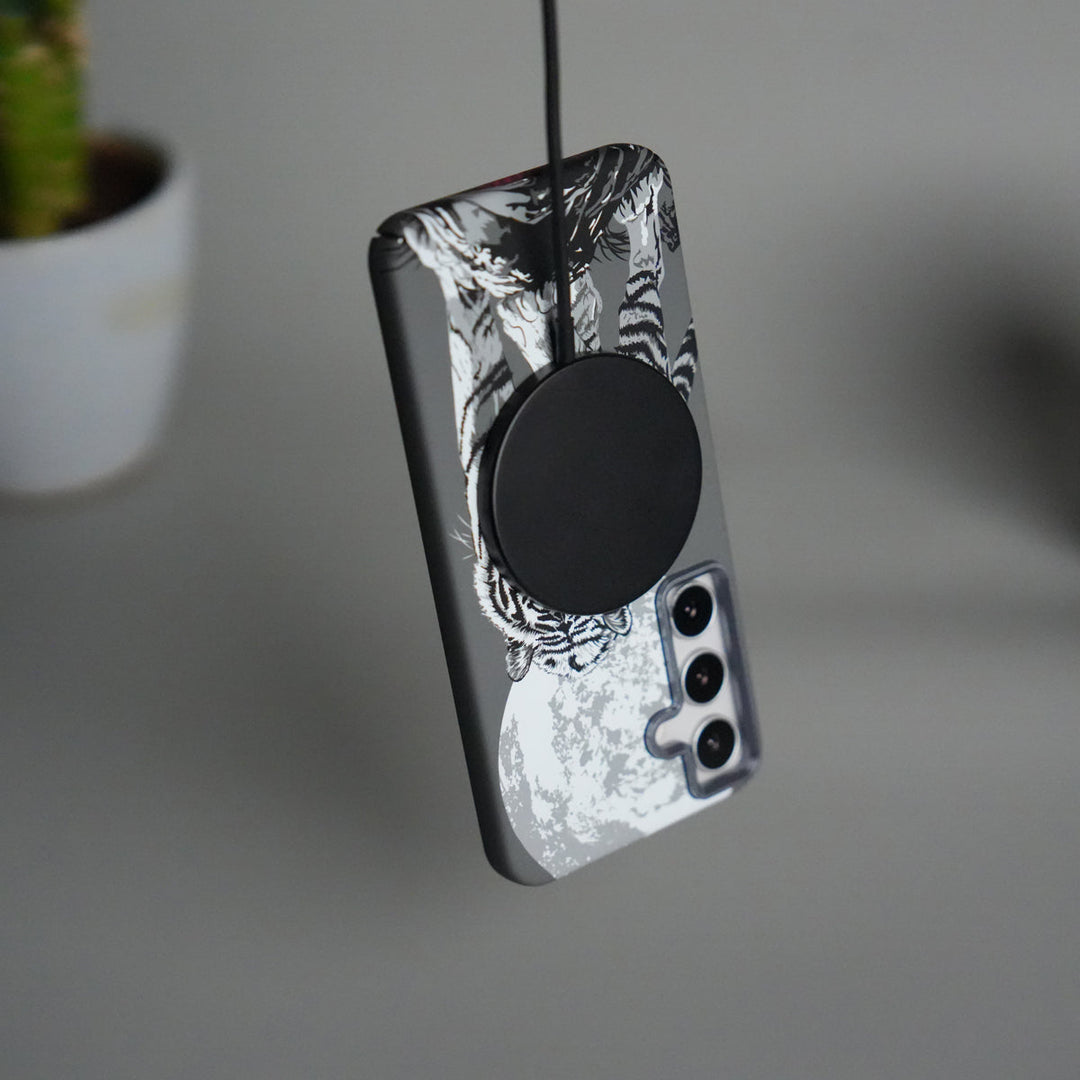 Galaxy S24 Carbon Fiber Texture Case | Gray Tiger Printed Hard PC Cover with MagSafe | Shockproof Slim Protection