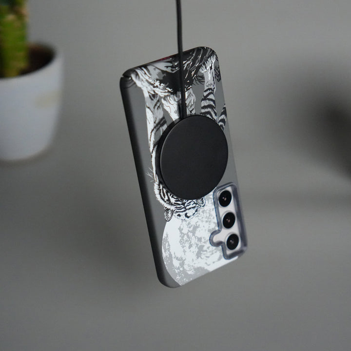 Galaxy S24 Carbon Fiber Texture Case | Gray Tiger Printed Hard PC Cover with MagSafe | Shockproof Slim Protection