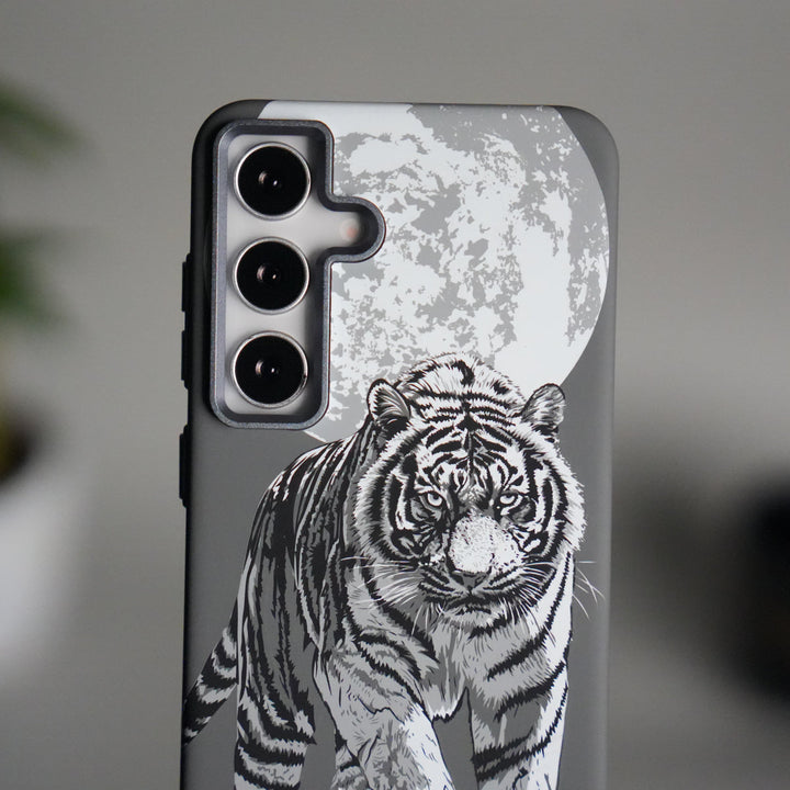 Galaxy S24 Carbon Fiber Texture Case | Gray Tiger Printed Hard PC Cover with MagSafe | Shockproof Slim Protection