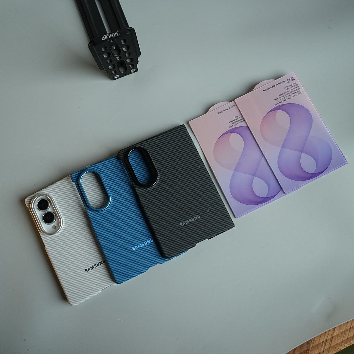 Carbon Fiber Texture Magnetic Case for Galaxy Z Fold 8 | With Tempered Glass Screen Protector
