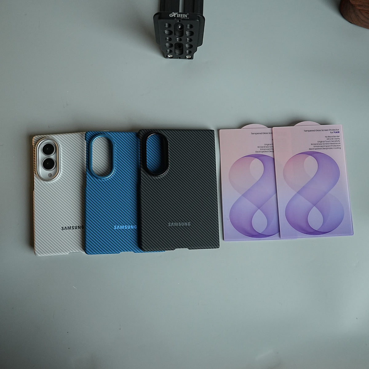 Carbon Fiber Texture Magnetic Case for Galaxy Z Fold 8 | With Tempered Glass Screen Protector
