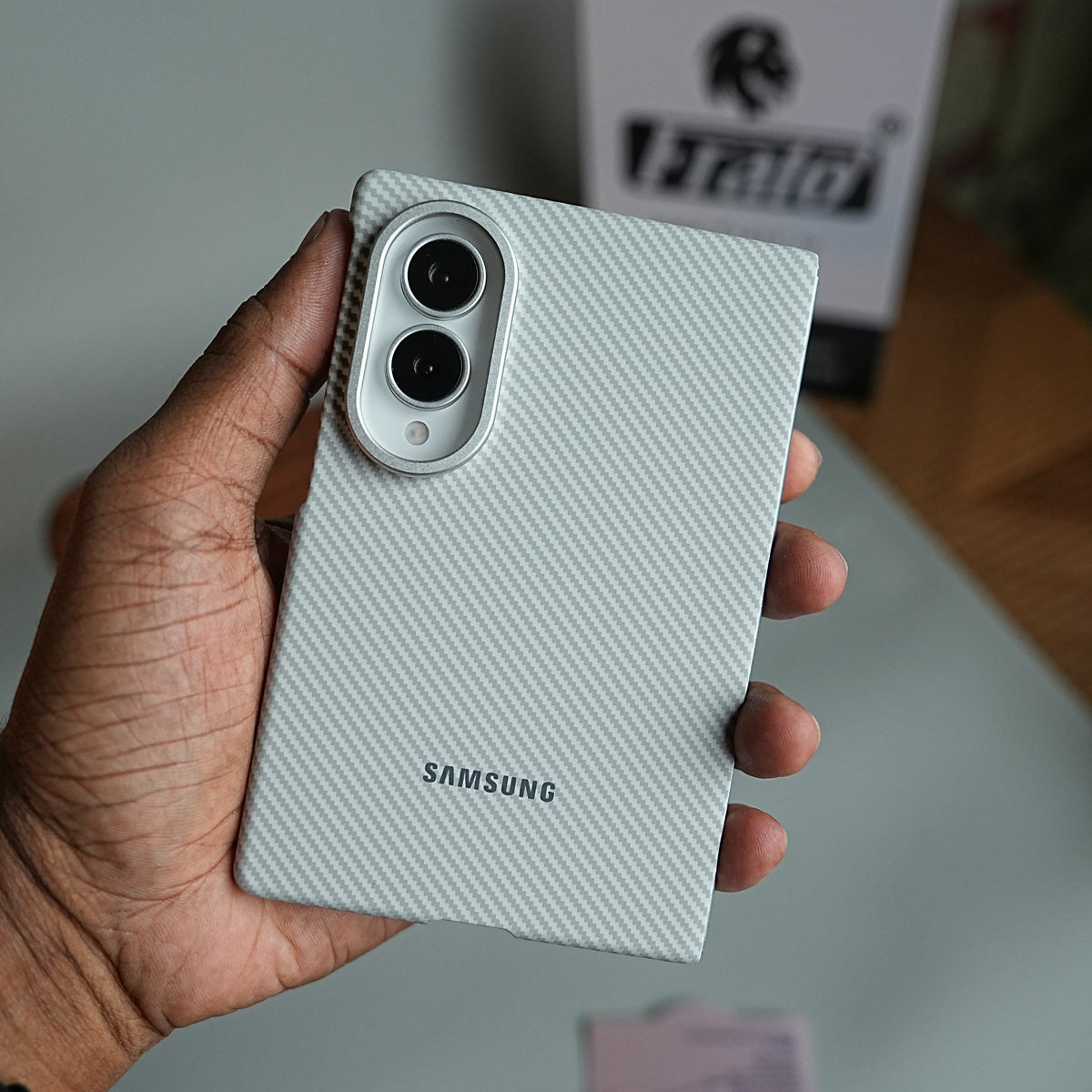 Carbon Fiber Texture Magnetic Case for Galaxy Z Fold 8 | With Tempered Glass Screen Protector