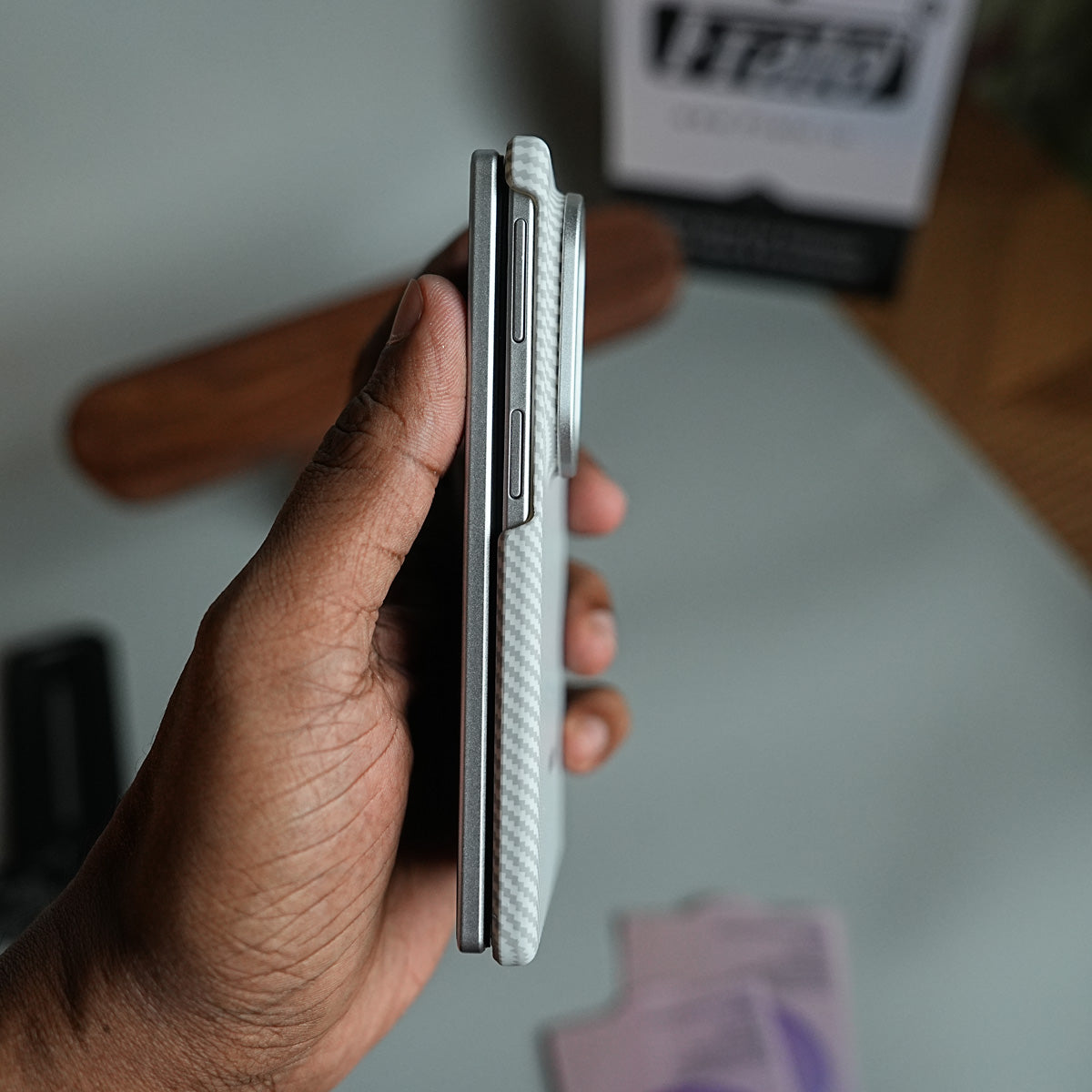 Carbon Fiber Texture Magnetic Case for Galaxy Z Fold 8 | With Tempered Glass Screen Protector