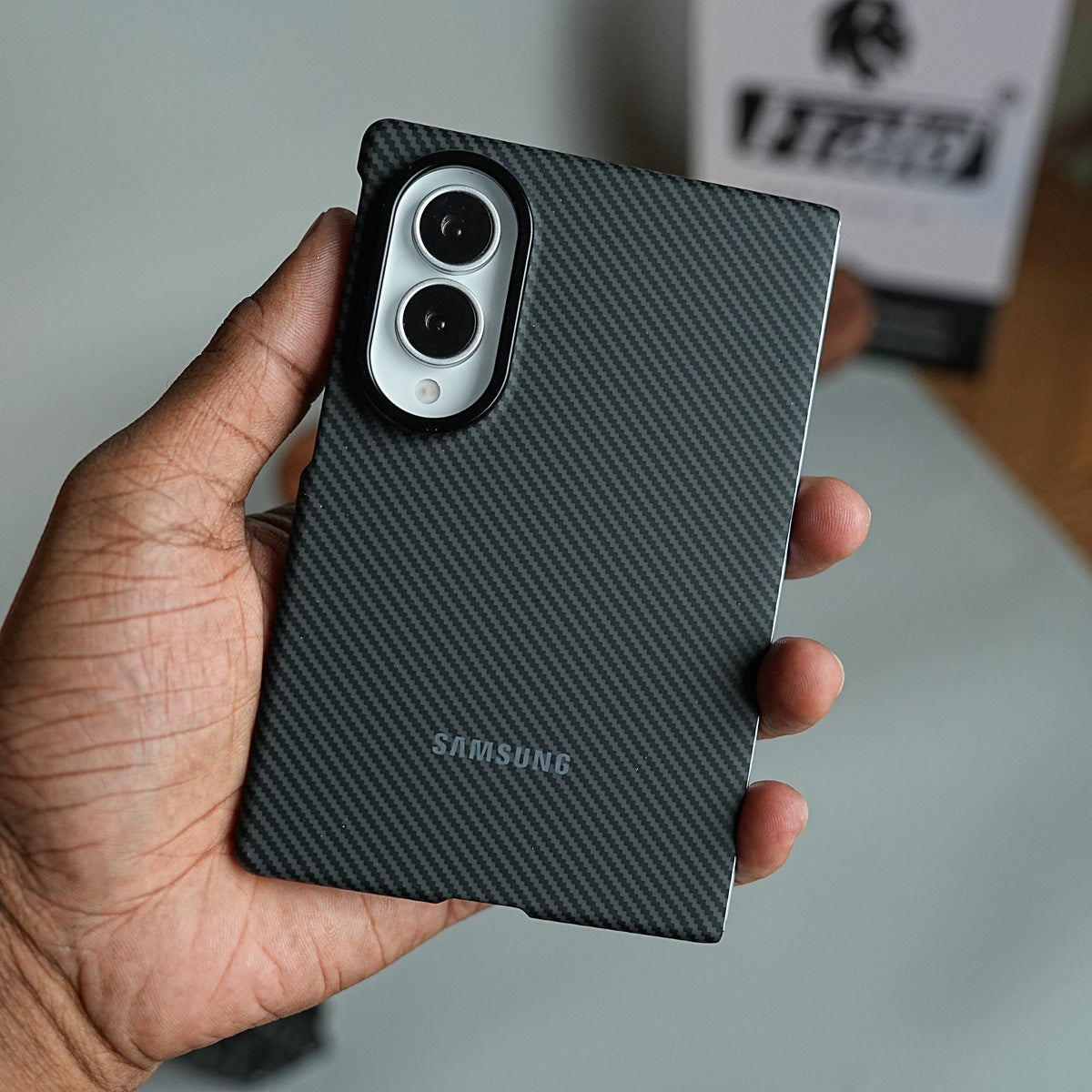Carbon Fiber Texture Magnetic Case for Galaxy Z Fold 8 | With Tempered Glass Screen Protector