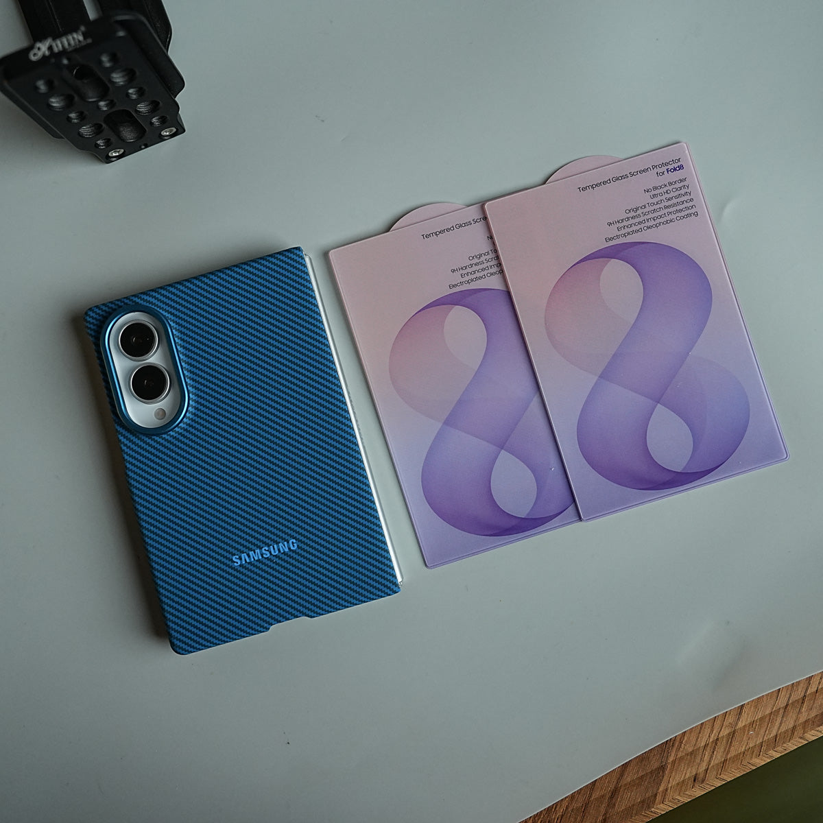 Carbon Fiber Texture Magnetic Case for Galaxy Z Fold 8 | With Tempered Glass Screen Protector