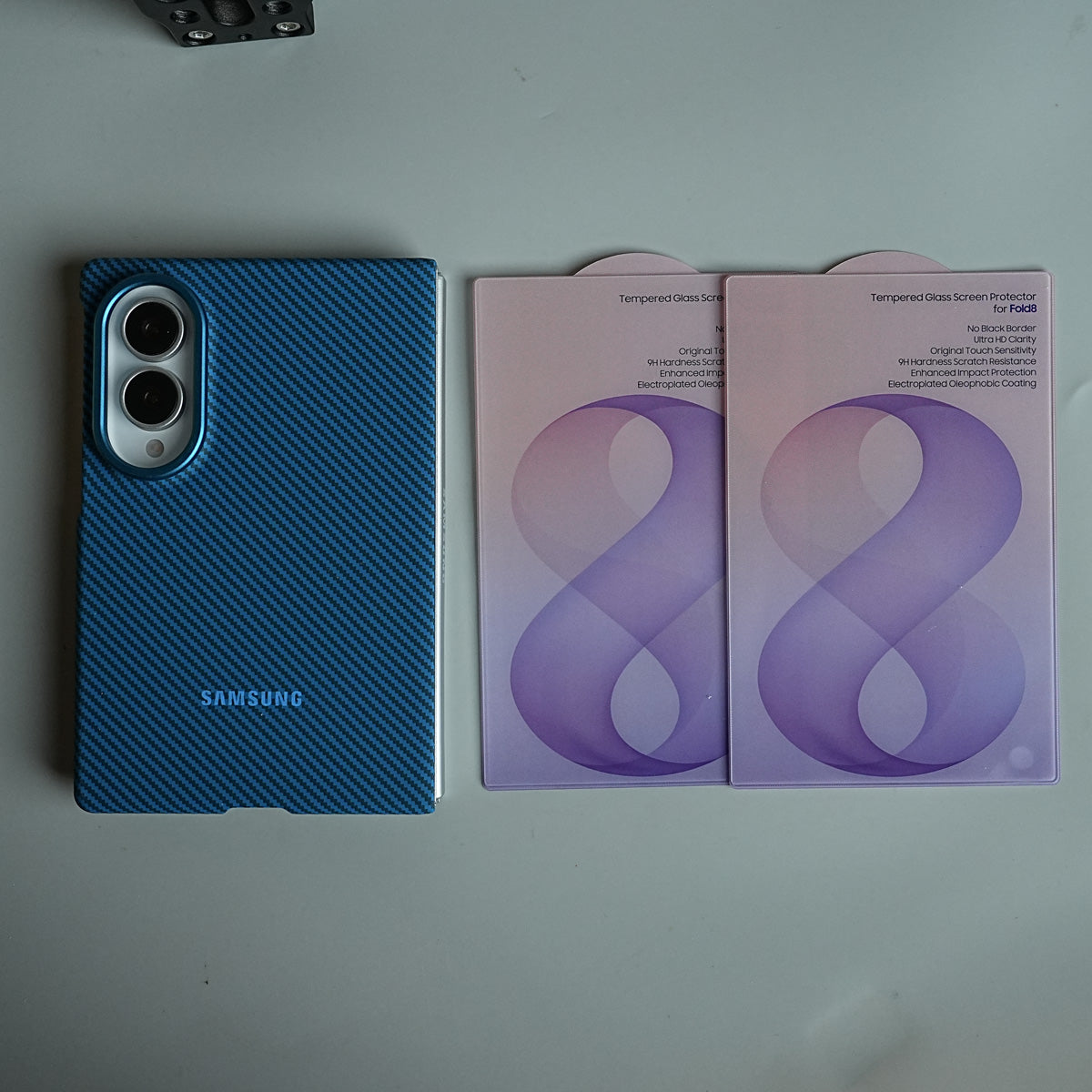 Carbon Fiber Texture Magnetic Case for Galaxy Z Fold 8 | With Tempered Glass Screen Protector