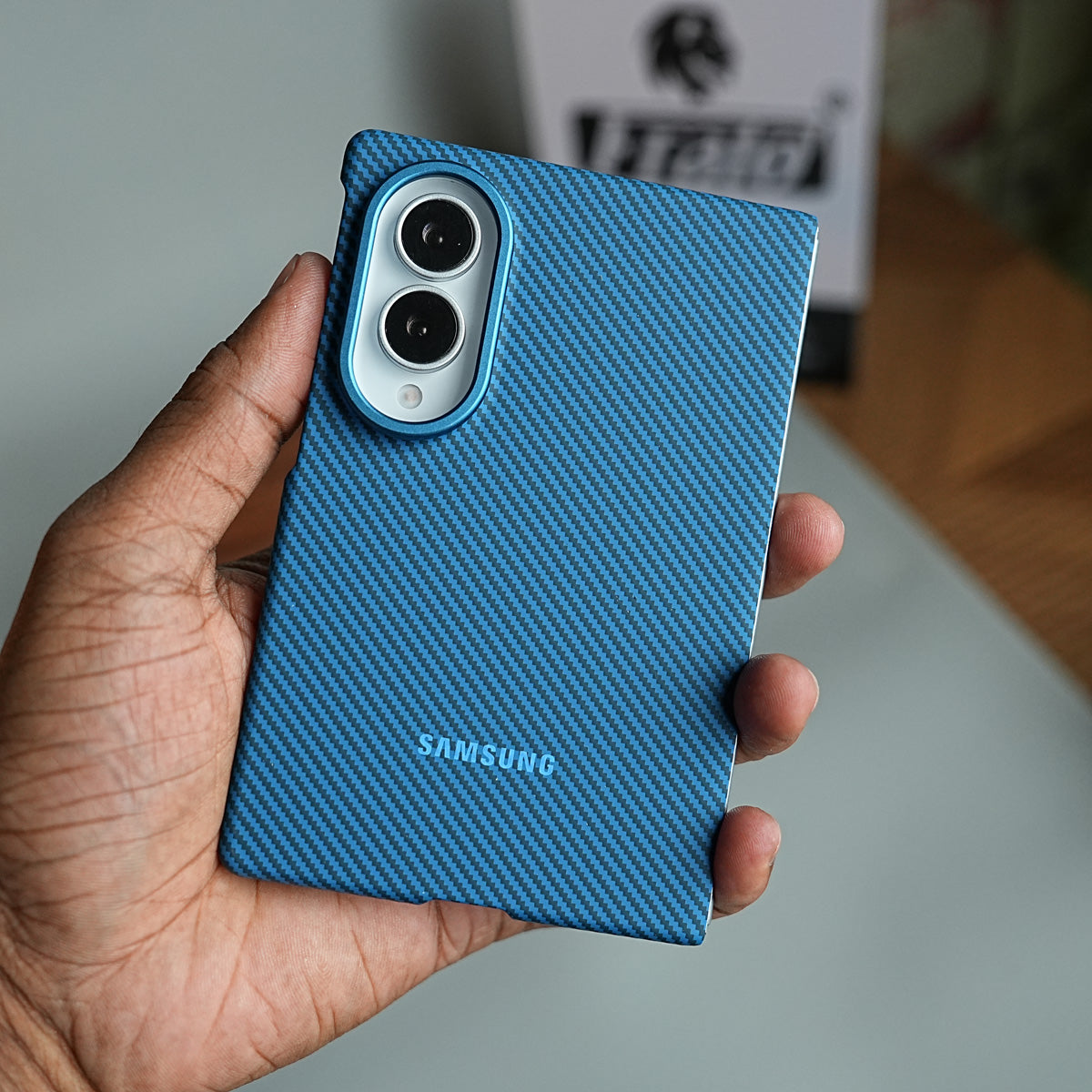 Carbon Fiber Texture Magnetic Case for Galaxy Z Fold 8 | With Tempered Glass Screen Protector