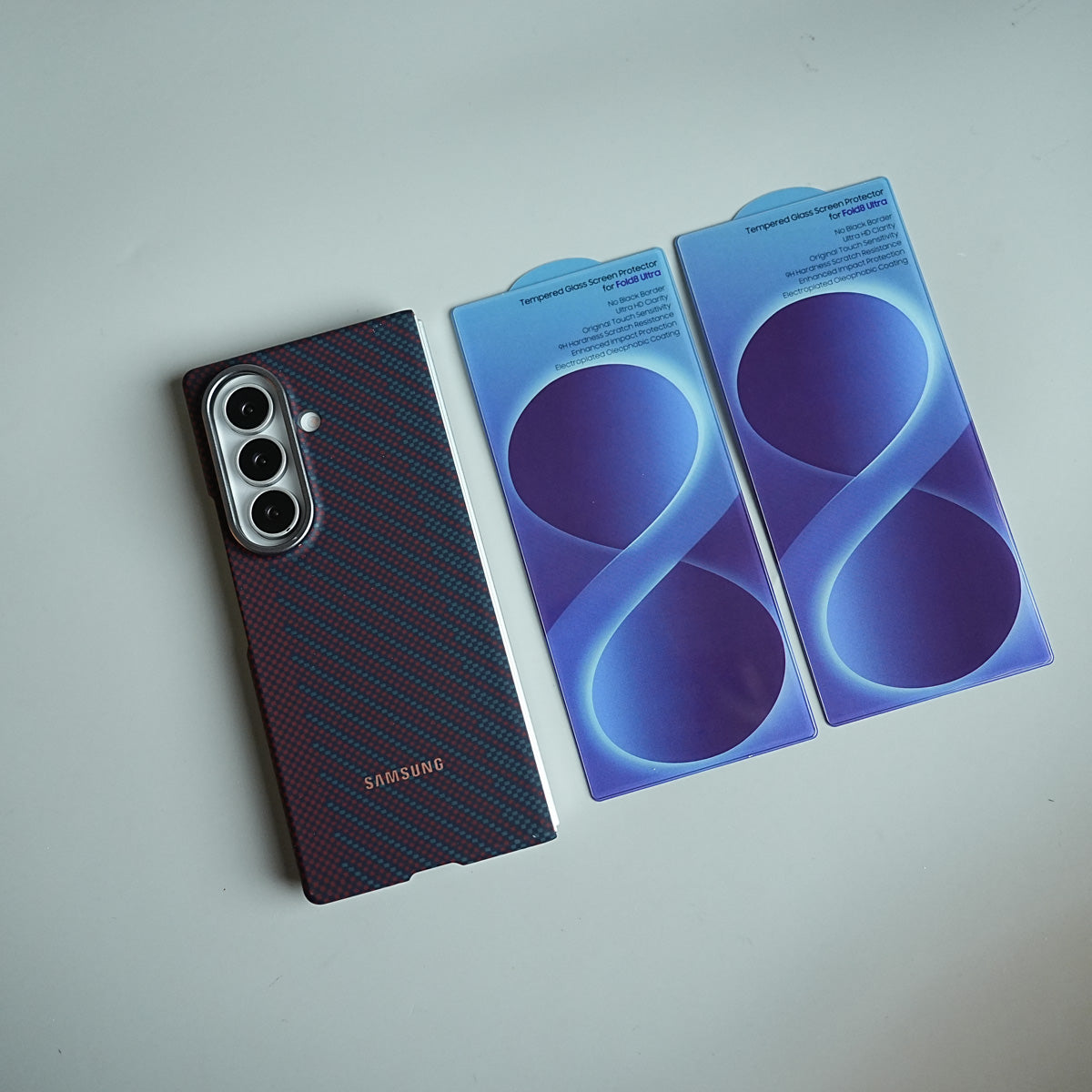 Carbon Fiber Texture Magnetic Case for Galaxy Z Fold 8 Ultra | With Tempered Glass Screen Protector