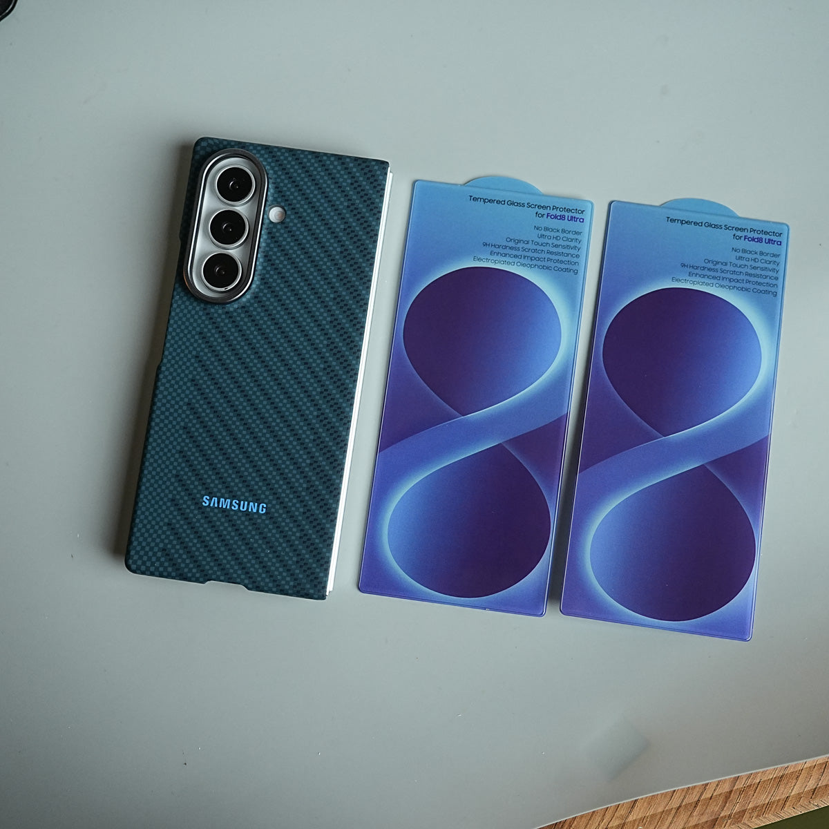 Carbon Fiber Texture Magnetic Case for Galaxy Z Fold 8 Ultra | With Tempered Glass Screen Protector