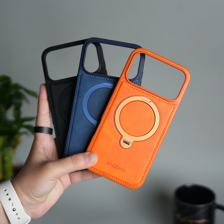 iPhone 17 Pro Max Premium PU Leather Kickstand Case | Luxury Shockproof Protective Back Cover