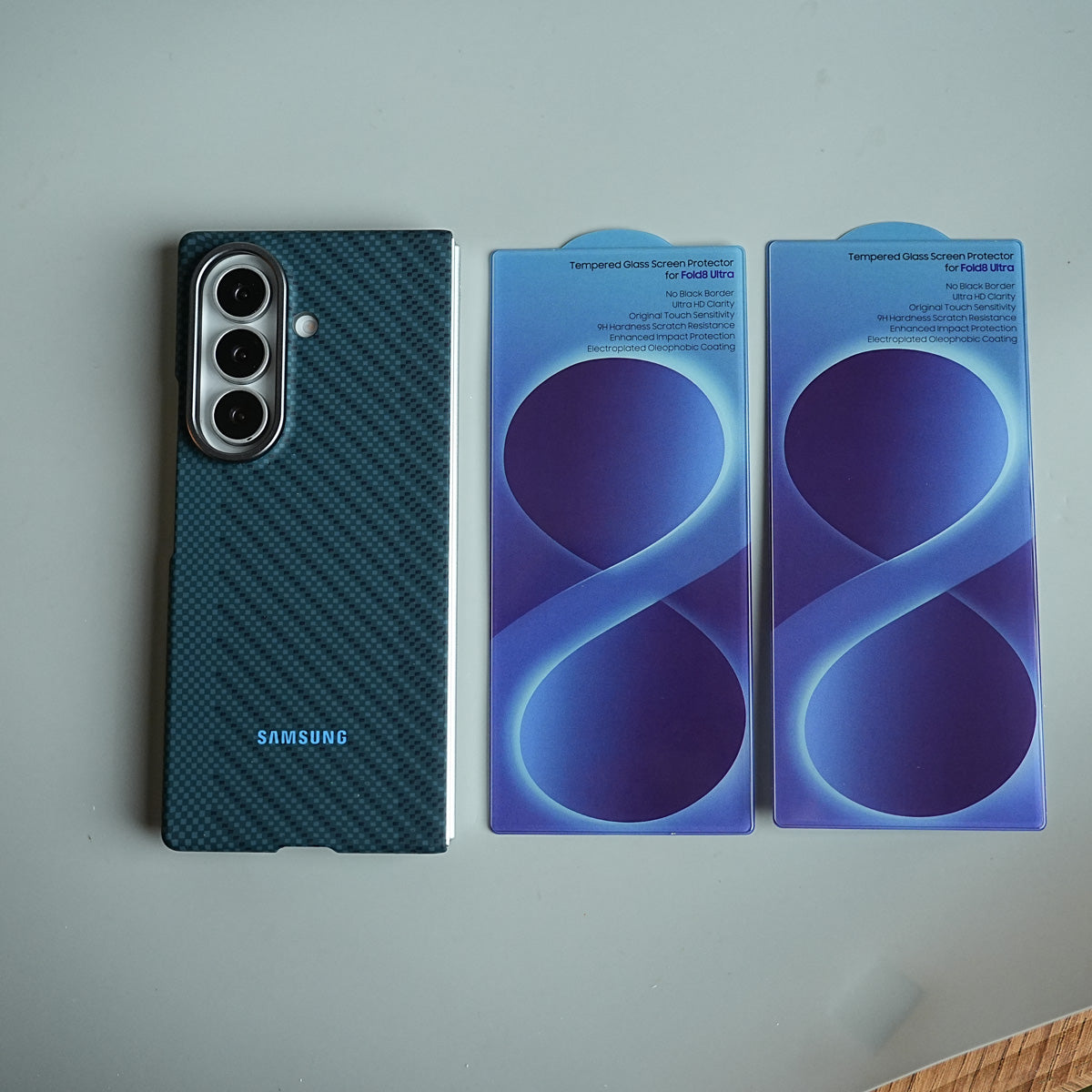 Carbon Fiber Texture Magnetic Case for Galaxy Z Fold 8 Ultra | With Tempered Glass Screen Protector