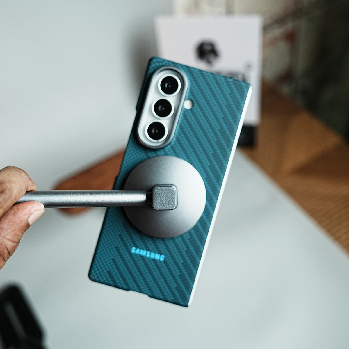 Carbon Fiber Texture Magnetic Case for Galaxy Z Fold 8 Ultra | With Tempered Glass Screen Protector