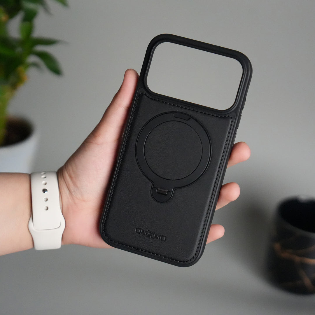 iPhone 17 Pro Max Premium PU Leather Kickstand Case | Luxury Shockproof Protective Back Cover