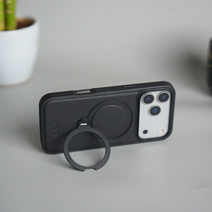 iPhone 17 Pro Max Premium PU Leather Kickstand Case | Luxury Shockproof Protective Back Cover