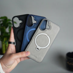 iPhone 17 Premium PU Leather Kickstand Case | Luxury Shockproof Protective Back Cover