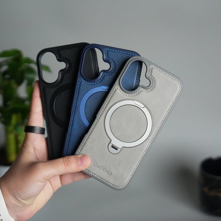 iPhone 17 Premium PU Leather Kickstand Case | Luxury Shockproof Protective Back Cover