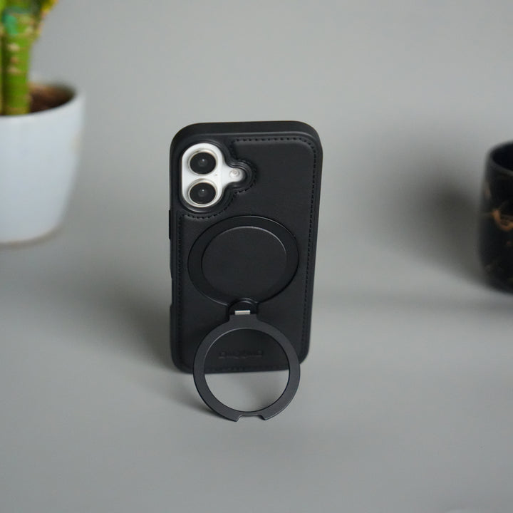 iPhone 17 Premium PU Leather Kickstand Case | Luxury Shockproof Protective Back Cover