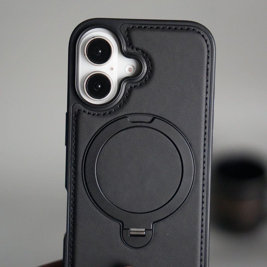 iPhone 17 Premium PU Leather Kickstand Case | Luxury Shockproof Protective Back Cover