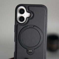 iPhone 17 Premium PU Leather Kickstand Case | Luxury Shockproof Protective Back Cover