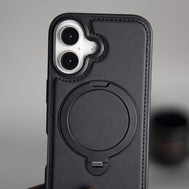 iPhone 17 Premium PU Leather Kickstand Case | Luxury Shockproof Protective Back Cover