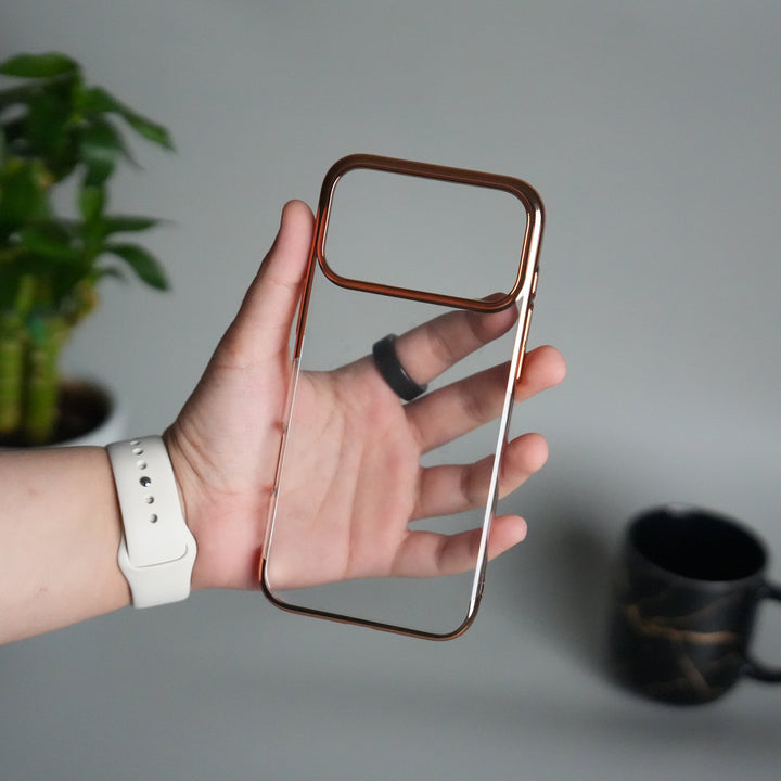 iPhone 17 Pro Max Clear Transparent Case | Slim Back Cover with Electroplated Edges | Desert Gold