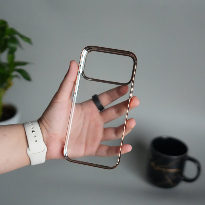 iPhone 17 Pro Max Clear Transparent Case | Slim Back Cover with Electroplated Edges | Desert Gold