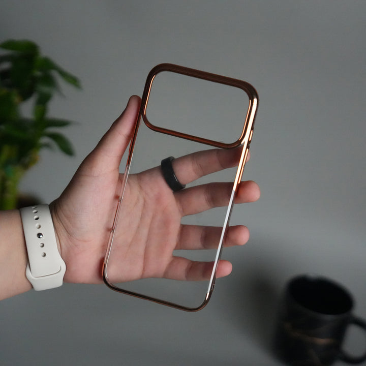 iPhone 17 Pro Max Clear Transparent Case | Slim Back Cover with Electroplated Edges | Desert Gold