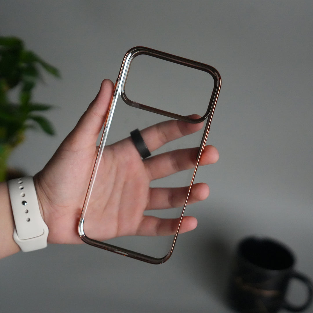 iPhone 17 Pro Max Clear Transparent Case | Slim Back Cover with Electroplated Edges | Desert Gold