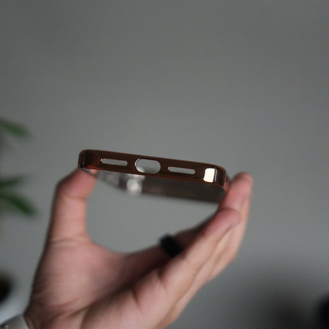 iPhone 17 Pro Max Clear Transparent Case | Slim Back Cover with Electroplated Edges | Desert Gold