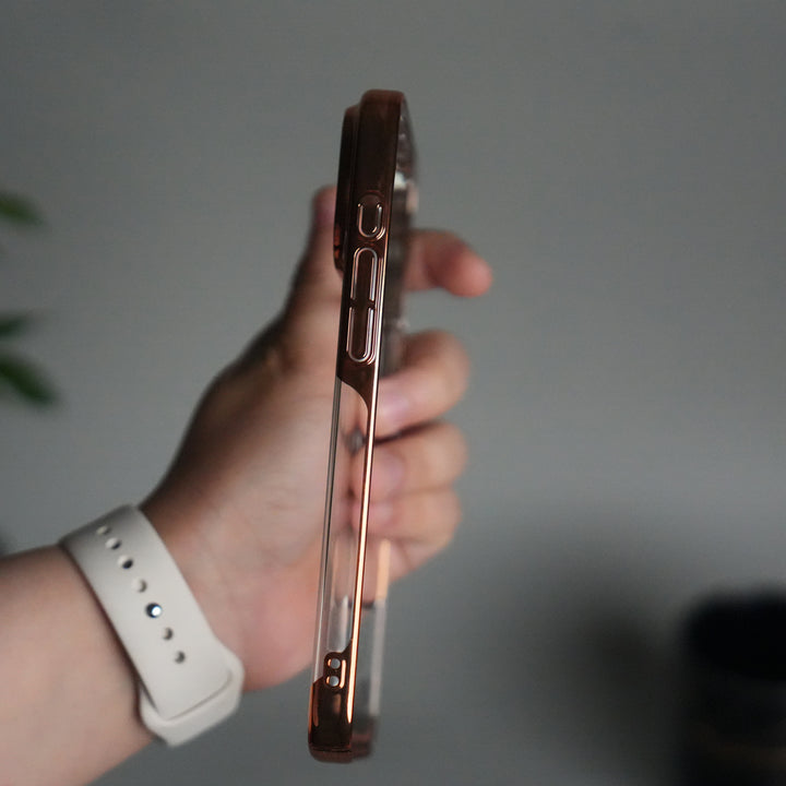 iPhone 17 Pro Max Clear Transparent Case | Slim Back Cover with Electroplated Edges | Desert Gold