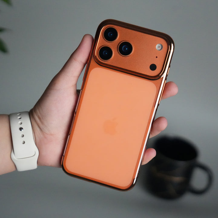 iPhone 17 Pro Max Clear Transparent Case | Slim Back Cover with Electroplated Edges | Desert Gold