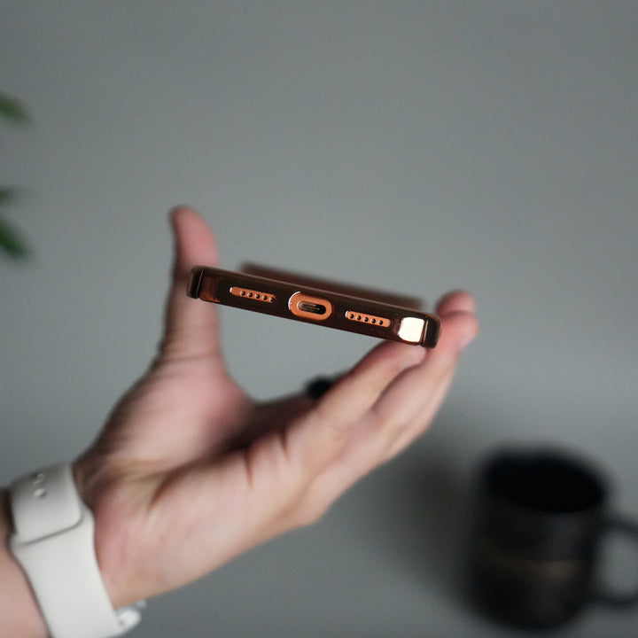 iPhone 17 Pro Max Clear Transparent Case | Slim Back Cover with Electroplated Edges | Desert Gold