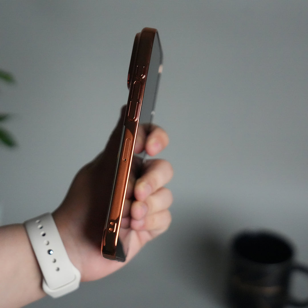 iPhone 17 Pro Max Clear Transparent Case | Slim Back Cover with Electroplated Edges | Desert Gold