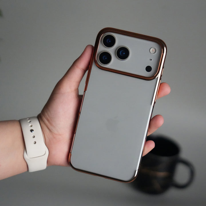 iPhone 17 Pro Max Clear Transparent Case | Slim Back Cover with Electroplated Edges | Desert Gold