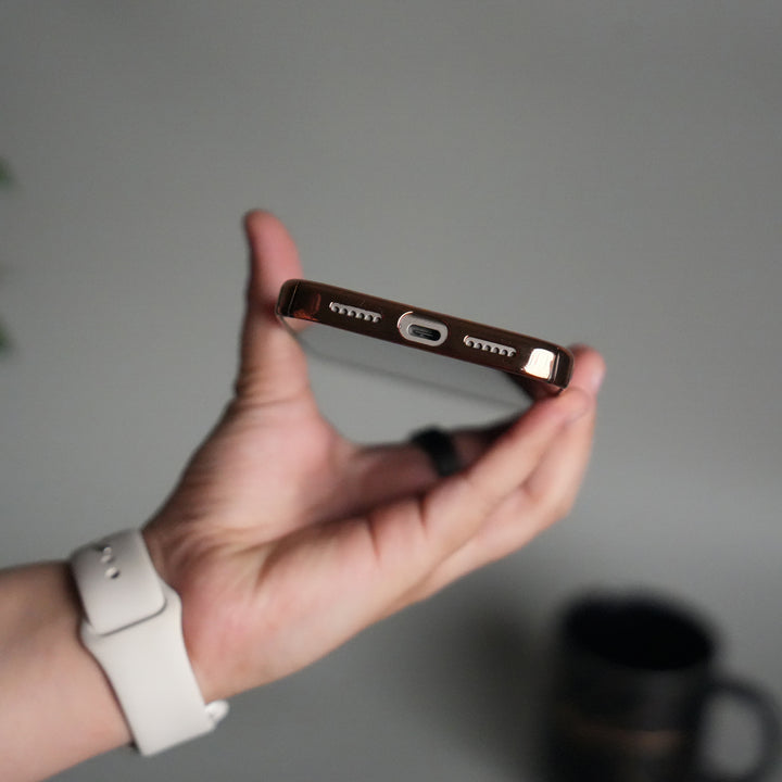 iPhone 17 Pro Max Clear Transparent Case | Slim Back Cover with Electroplated Edges | Desert Gold