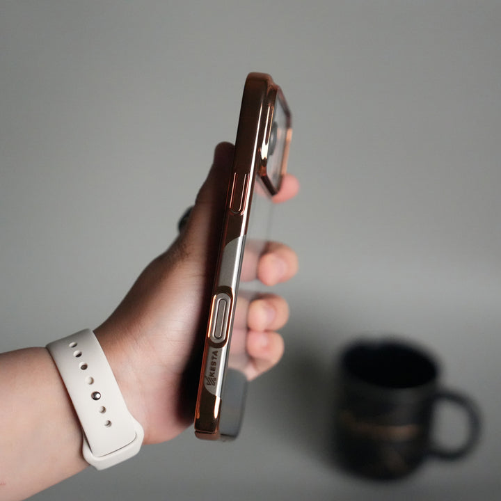 iPhone 17 Pro Max Clear Transparent Case | Slim Back Cover with Electroplated Edges | Desert Gold