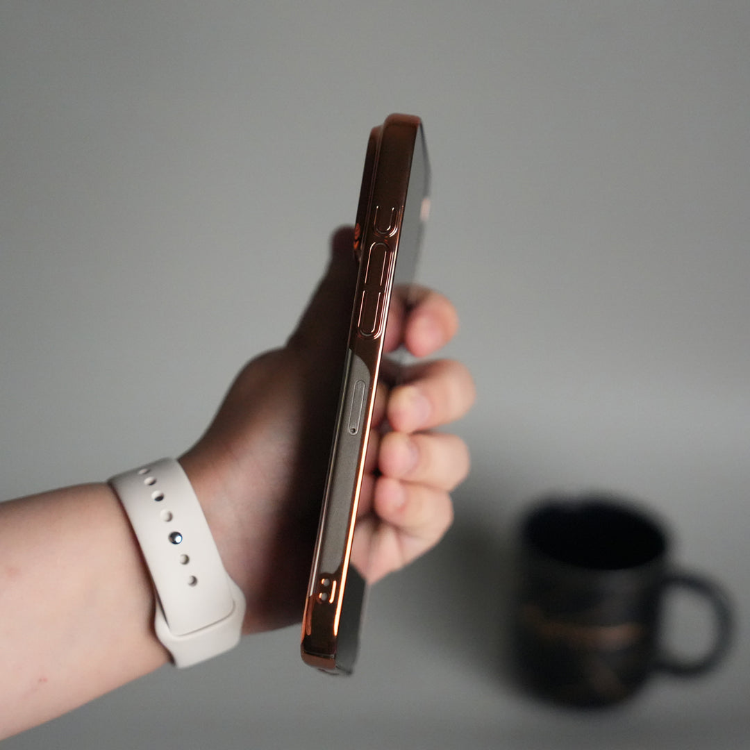 iPhone 17 Pro Max Clear Transparent Case | Slim Back Cover with Electroplated Edges | Desert Gold