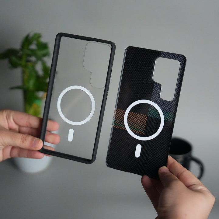 Galaxy S24 Ultra Detachable Back Panel MagSafe Case | 2-in-1 Hybrid Cover with Replaceable Design | Cros Green Orange