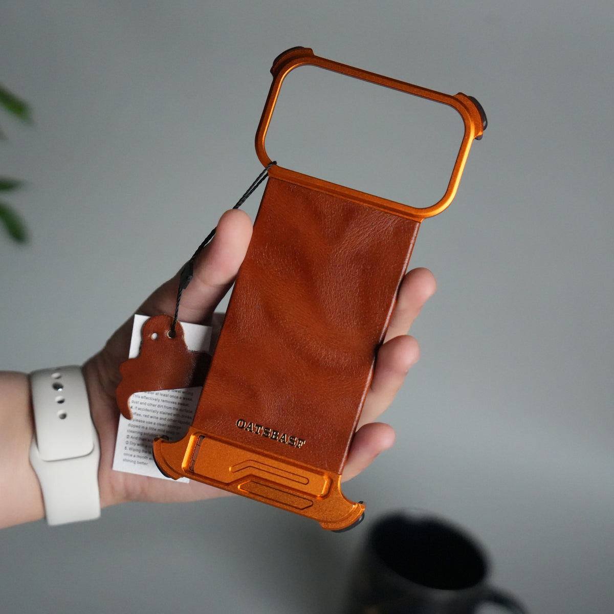 iPhone 17 Pro Max Magnetic Leather Case | Strong MagSafe + Metal Kickstand | Premium PU Leather Back with Aluminum Bumper Frame