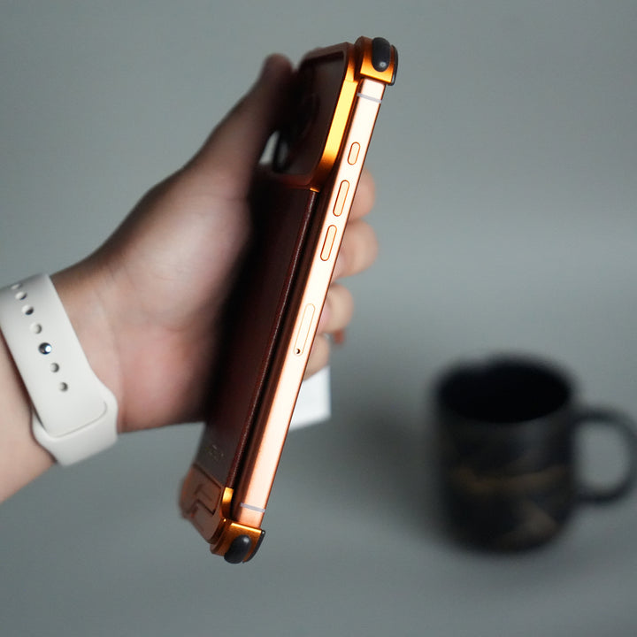 iPhone 17 Pro Magnetic Leather Case | Strong MagSafe + Metal Kickstand | Premium PU Leather Back with Aluminum Bumper Frame