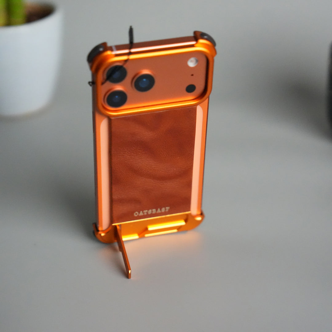 iPhone 17 Pro Magnetic Leather Case | Strong MagSafe + Metal Kickstand | Premium PU Leather Back with Aluminum Bumper Frame