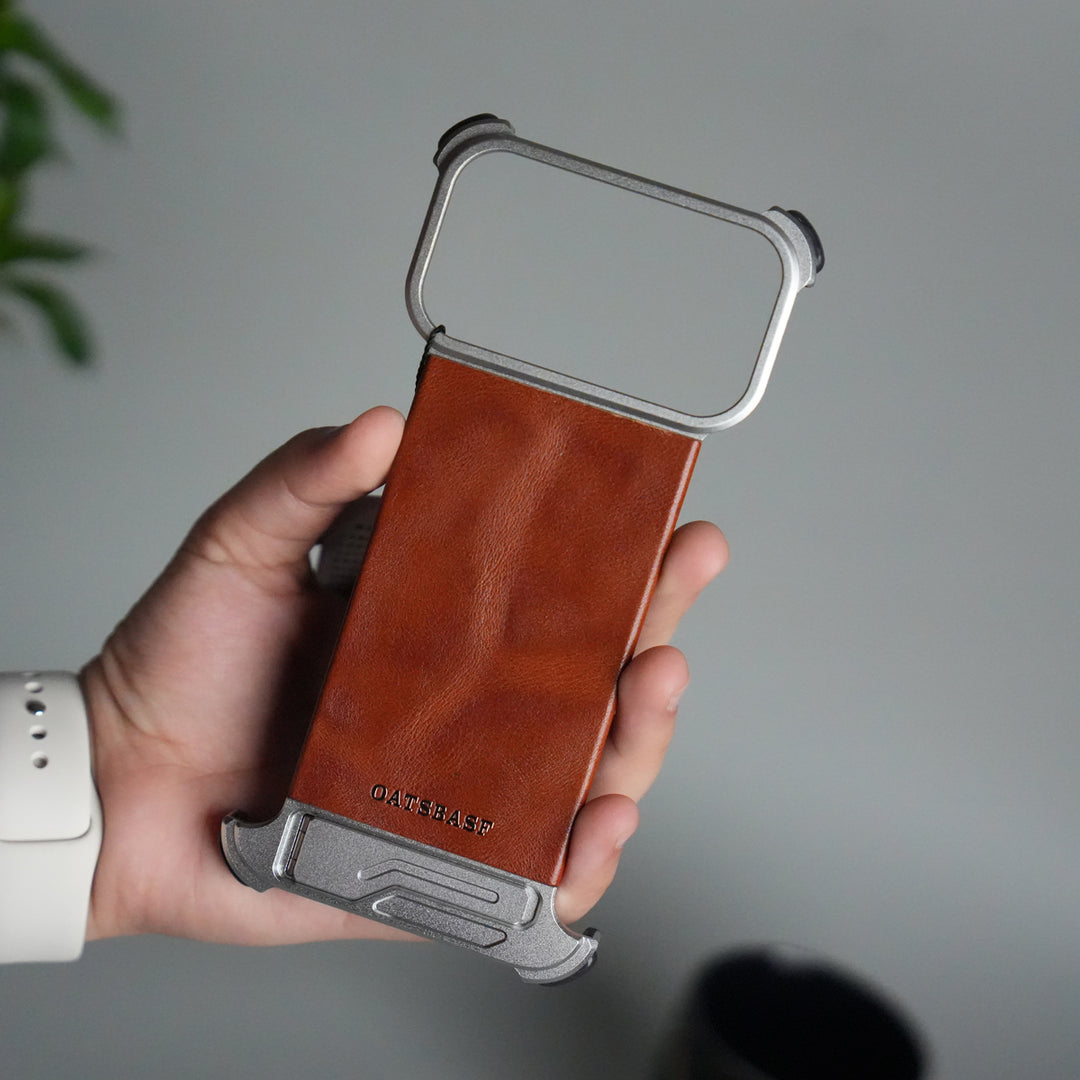 iPhone 17 Pro Magnetic Leather Case | Strong MagSafe + Metal Kickstand | Premium PU Leather Back with Aluminum Bumper Frame