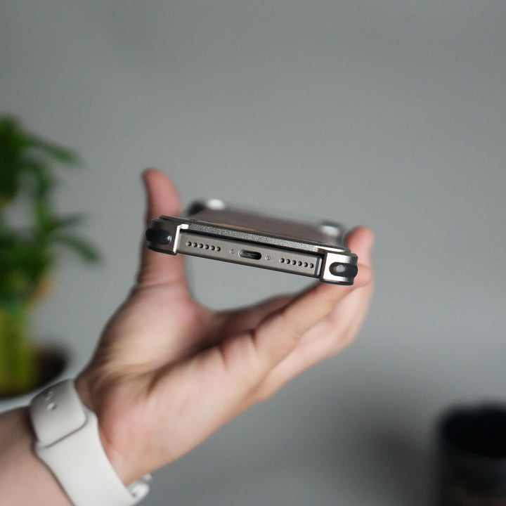 iPhone 17 Pro Magnetic Leather Case | Strong MagSafe + Metal Kickstand | Premium PU Leather Back with Aluminum Bumper Frame